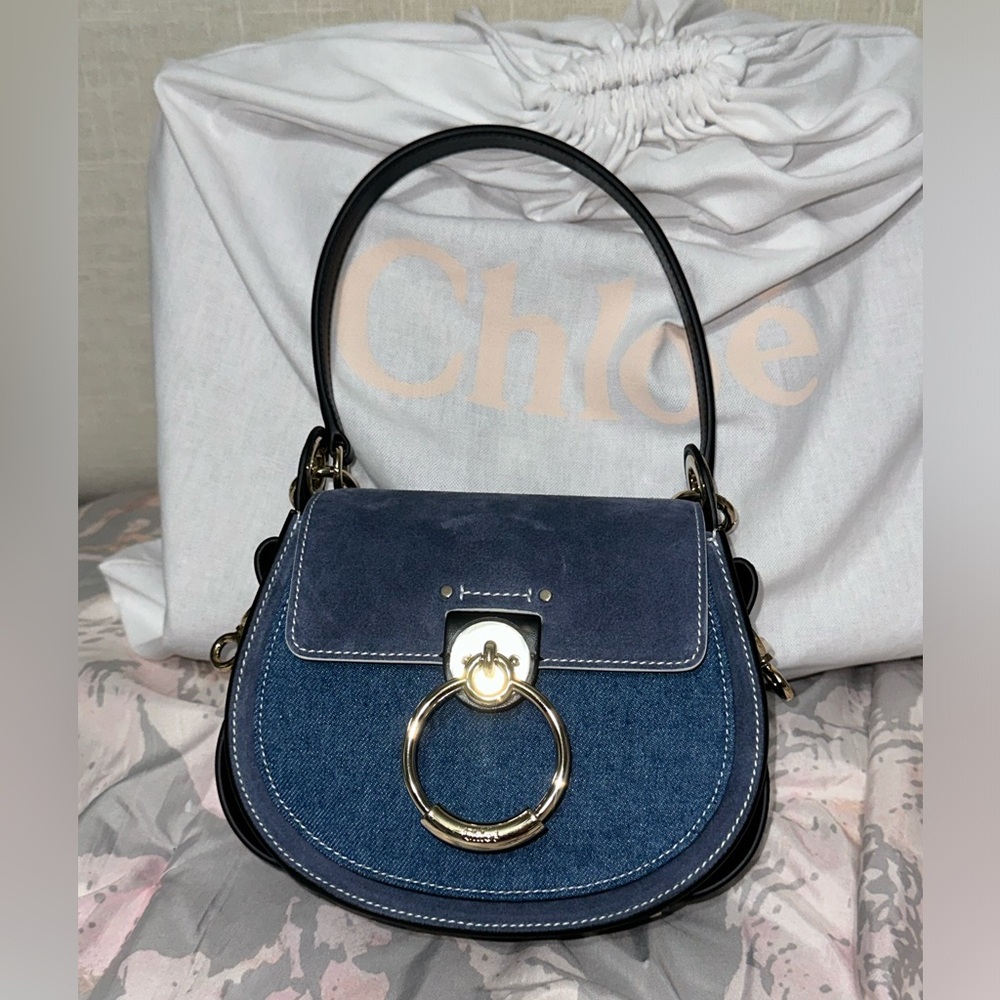 Chloe Tess Denim & Suede Shoulder Bag